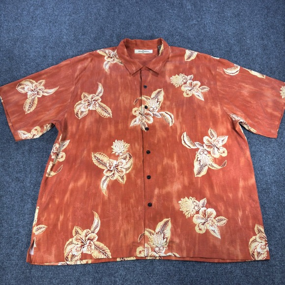 Tommy Bahama Other - Tommy Bahama Mens XXL Burnt Orange Silk Floral Hibiscus Camp Shirt Short Sleeve